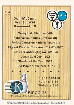 1990 Collect-A-Card Kingpins #93 Don McCune Back